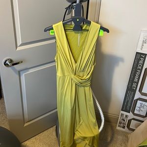 Deep lower cut lime green sleeveless dress